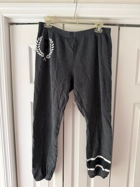 PINK Victoria's Secret Black Jogger Pants with White Laurel and Stripe